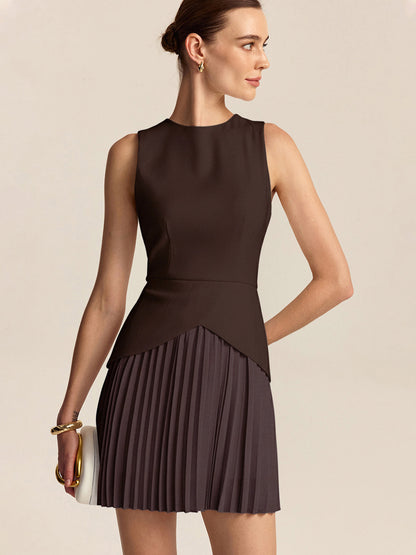 Pleated Sleeveless Slim Fit Mini Dress