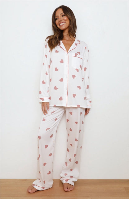 Heart Print Full-Length Long Sleeve Top for Women