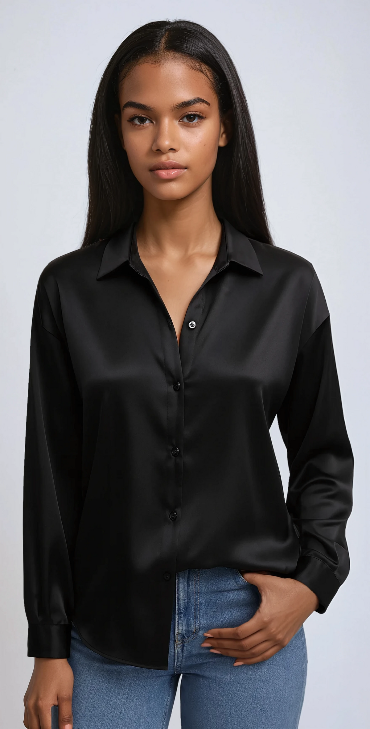 Satin Loose Fit Long Sleeve Blouse for Women