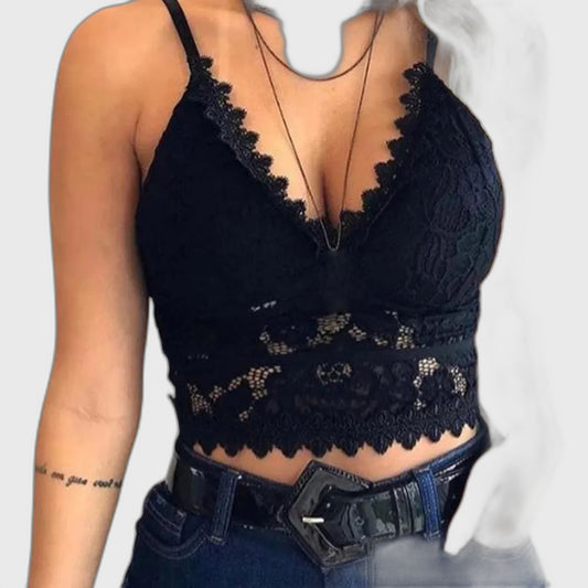 Lace Fitted Cropped Sleeveless Top with Sheer for Women