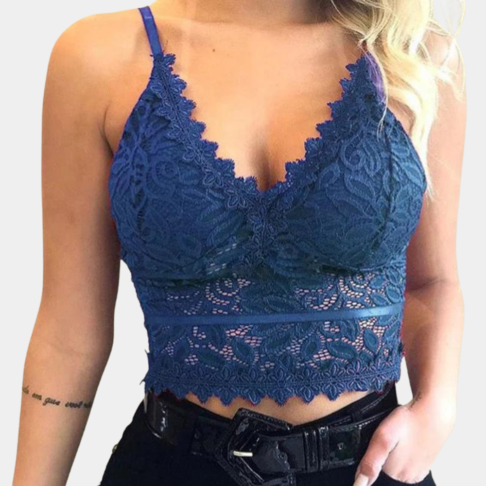 Lace Fitted Cropped Sleeveless Top with Sheer for Women
