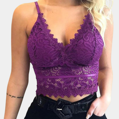 Lace Fitted Cropped Sleeveless Top with Sheer for Women