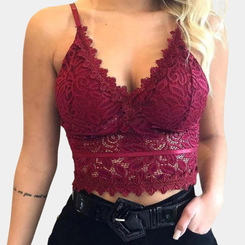 Lace Fitted Cropped Sleeveless Top with Sheer for Women