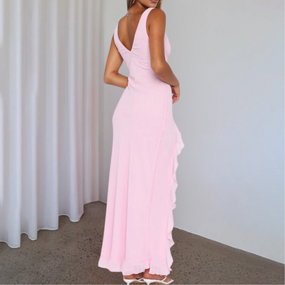 Flowing Full-Length Maxi Dress with V-Neck for Women