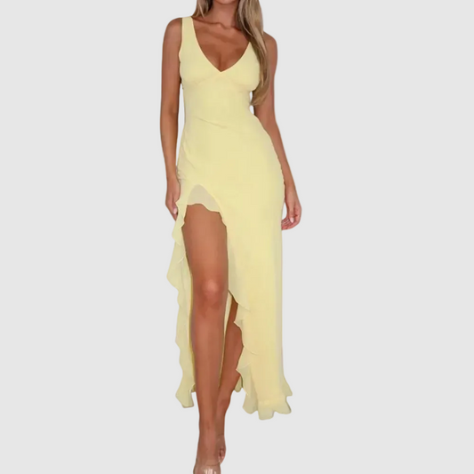 Flowing Full-Length Maxi Dress with V-Neck for Women