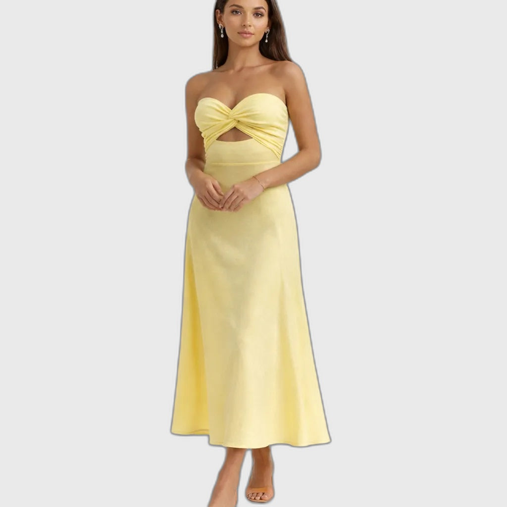 Flowing Fitted Off-Shoulder Maxi Dress for Women