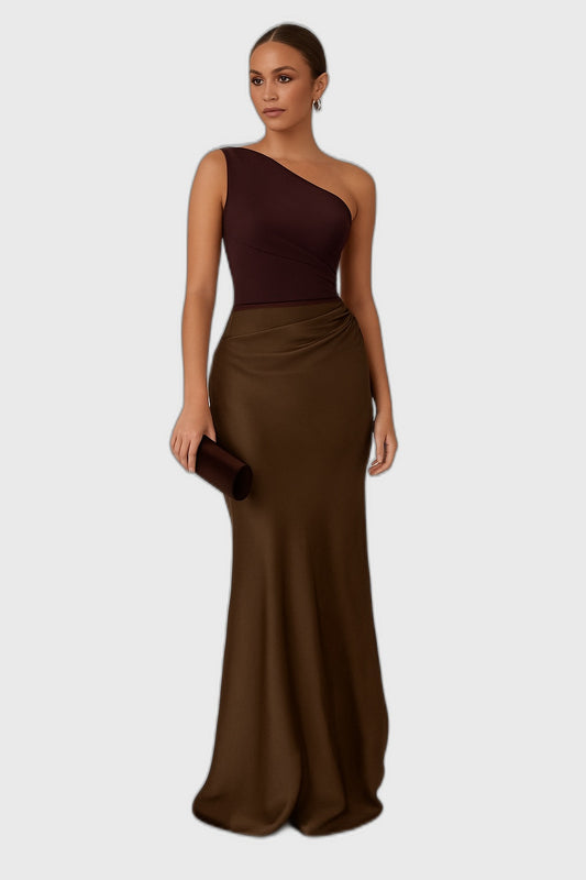 Pleated Elegant One-Shoulder Maxi Dress for Women