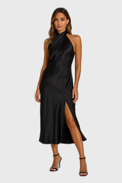 Satin Midi Dress with Gathered for Women