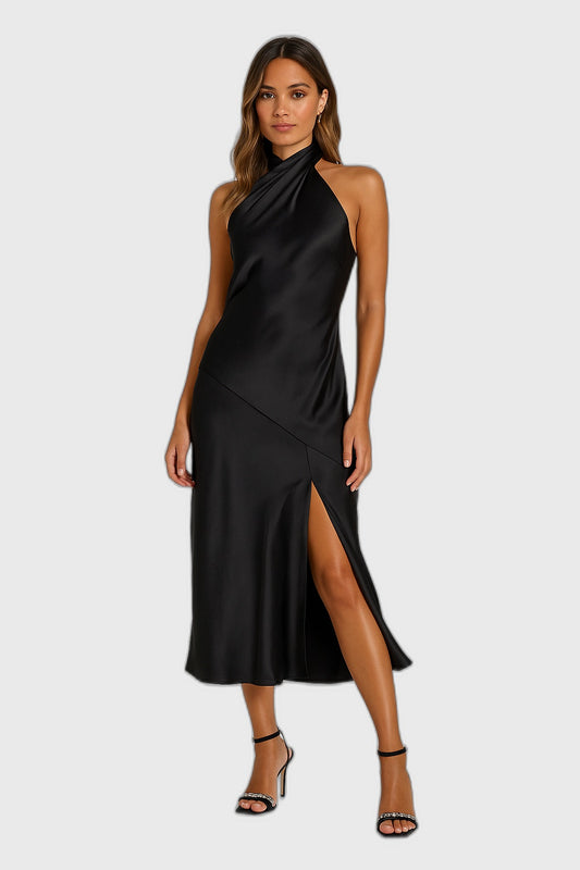 Satin Midi Dress with Gathered for Women