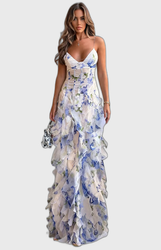 Floral Flowing Full-Length Maxi Dress with Sleeveless for Women