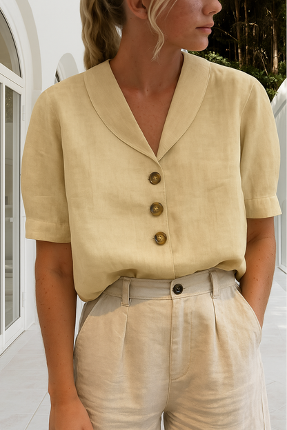 Linen Blouse with Shawl Collar and Button Front for women