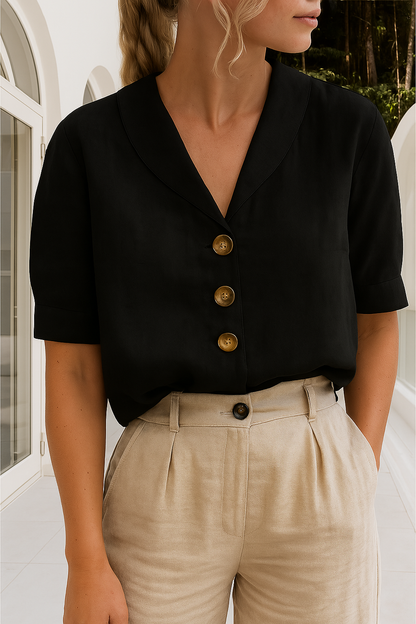 Linen Blouse with Shawl Collar and Button Front for women