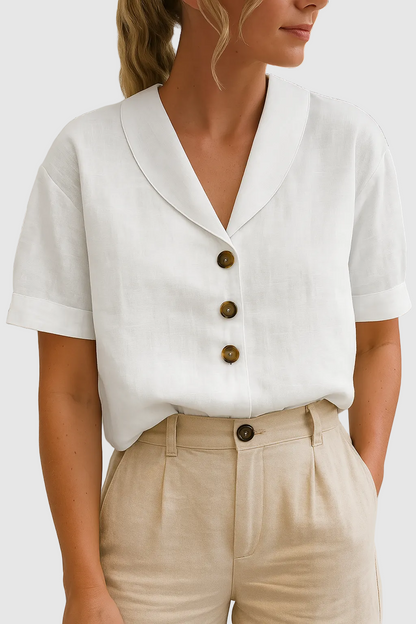 Linen Blouse with Shawl Collar and Button Front for women