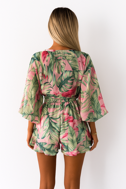 Tropical Kimono Sleeve Playsuit for Women