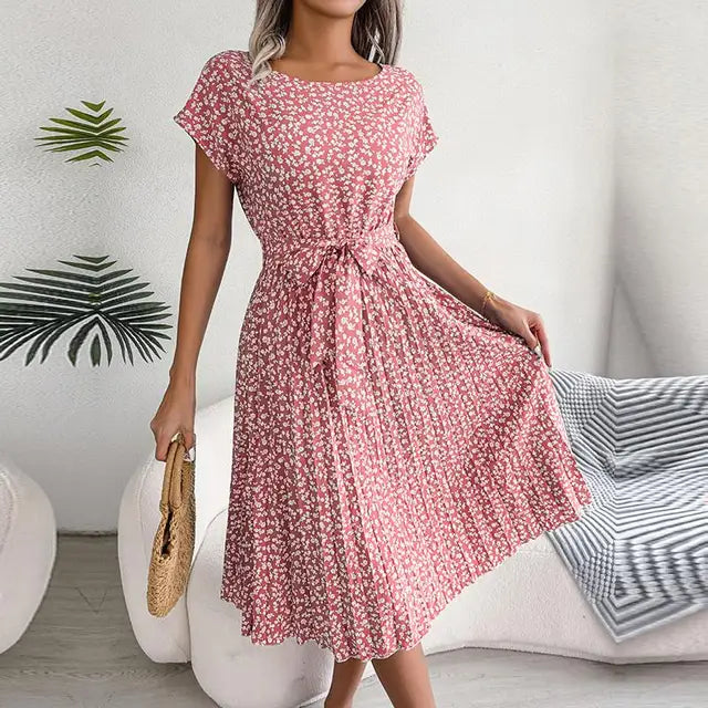 Floral Midi Dress with Tiered Hem for Women