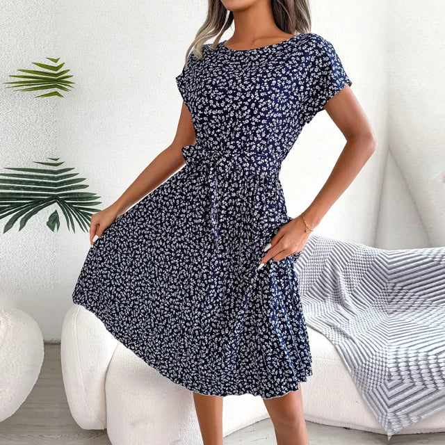 Floral Midi Dress with Tiered Hem for Women