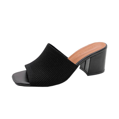 Heeled Mules Open Toe Slip-On Shoes for Women