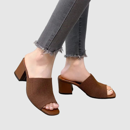 Heeled Mules Open Toe Slip-On Shoes for Women