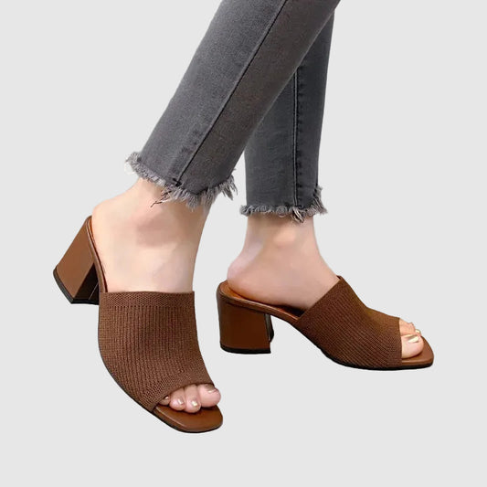 Heeled Mules Open Toe Slip-On Shoes for Women