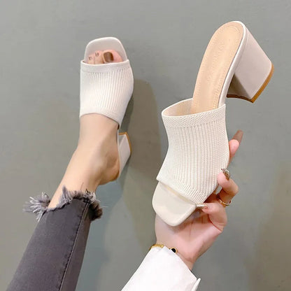Heeled Mules Open Toe Slip-On Shoes for Women