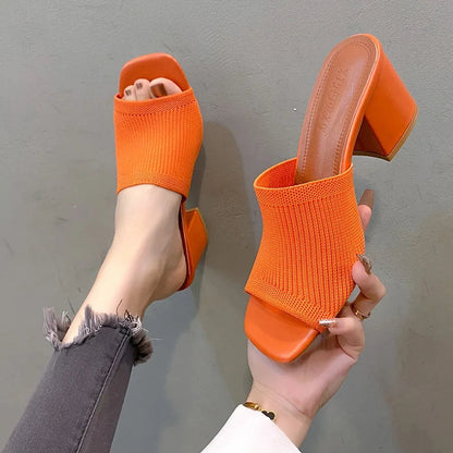 Heeled Mules Open Toe Slip-On Shoes for Women