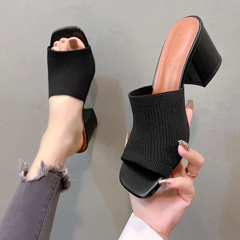Heeled Mules Open Toe Slip-On Shoes for Women
