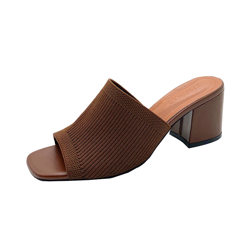 Heeled Mules Open Toe Slip-On Shoes for Women