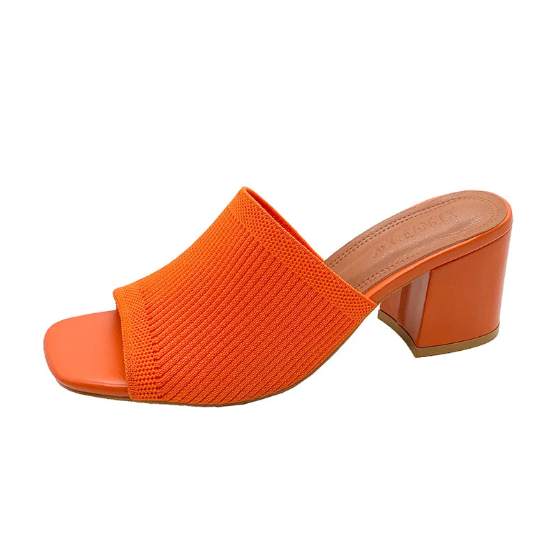 Heeled Mules Open Toe Slip-On Shoes for Women