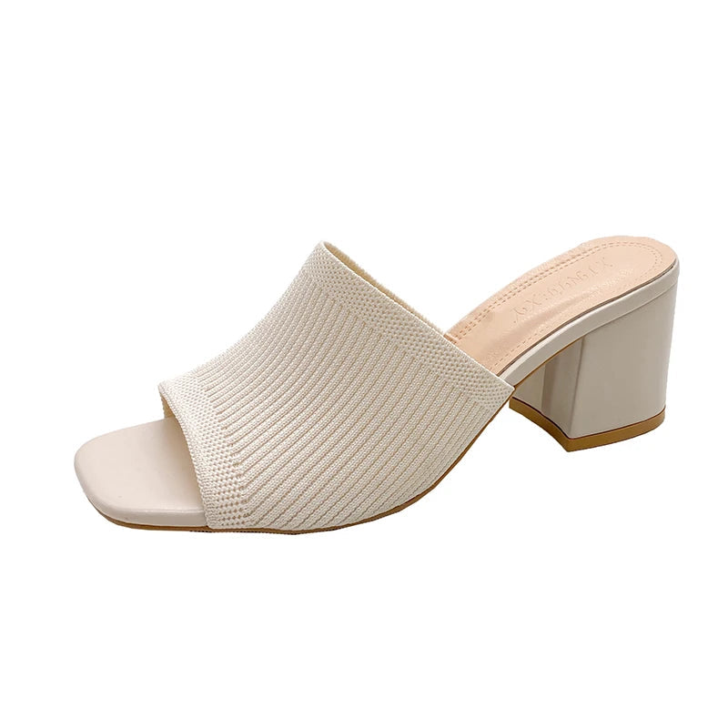 Heeled Mules Open Toe Slip-On Shoes for Women