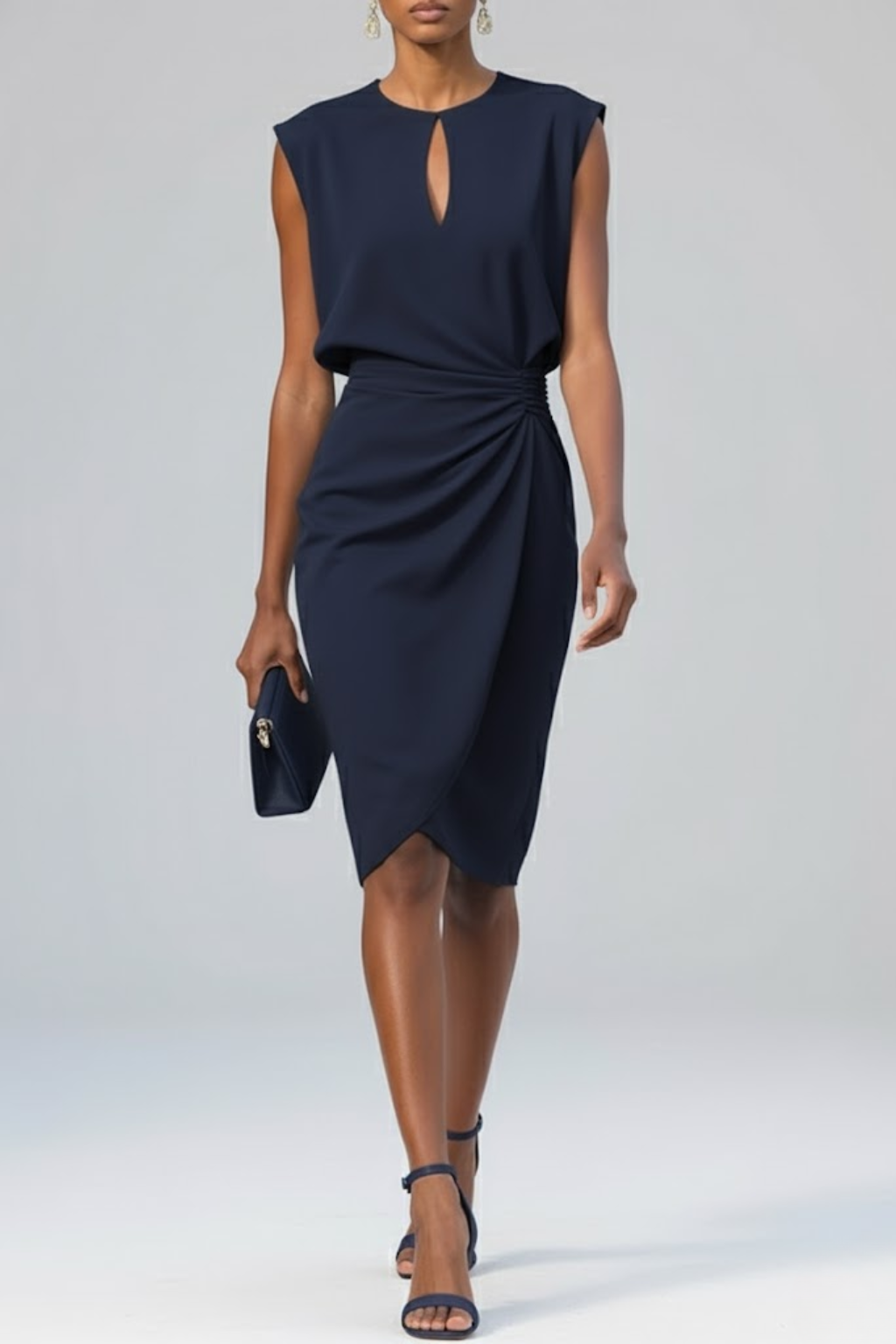 Midi Dress with Teardrop Neckline and Frill Detail for women