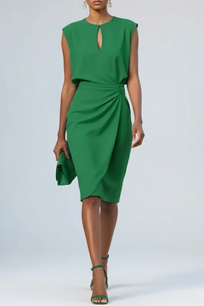 Midi Dress with Teardrop Neckline and Frill Detail for women