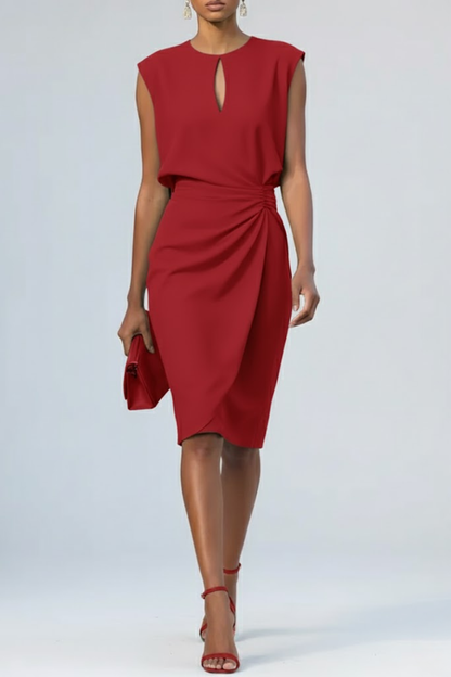 Midi Dress with Teardrop Neckline and Frill Detail for women