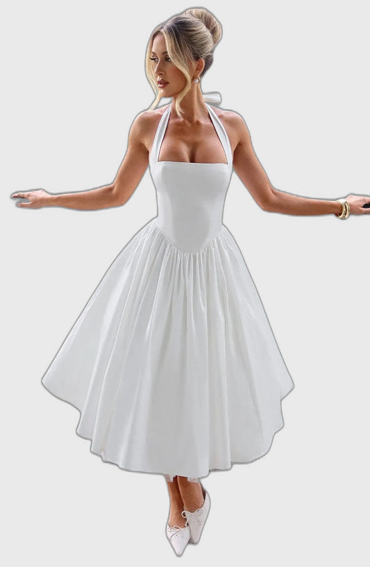 Flared Halter Neck Midi Dress for Women