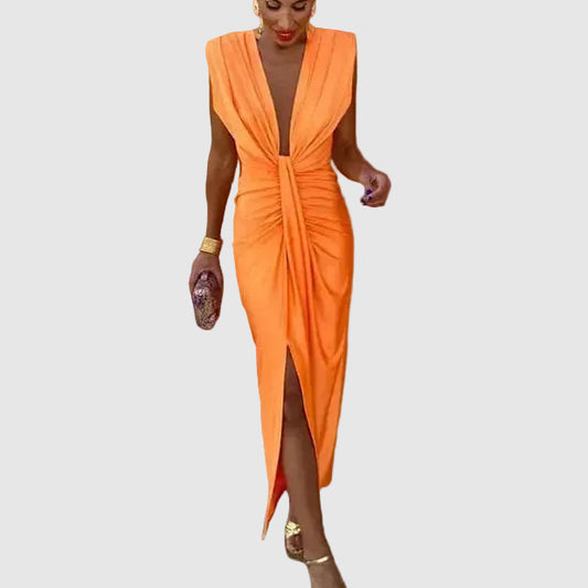 Pleated Full-Length Maxi Dress with Flowing and Long Sleeve for Women