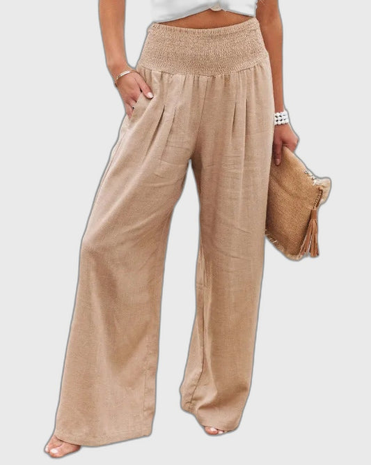 Linen Wide Leg High-Waist Trousers for Women