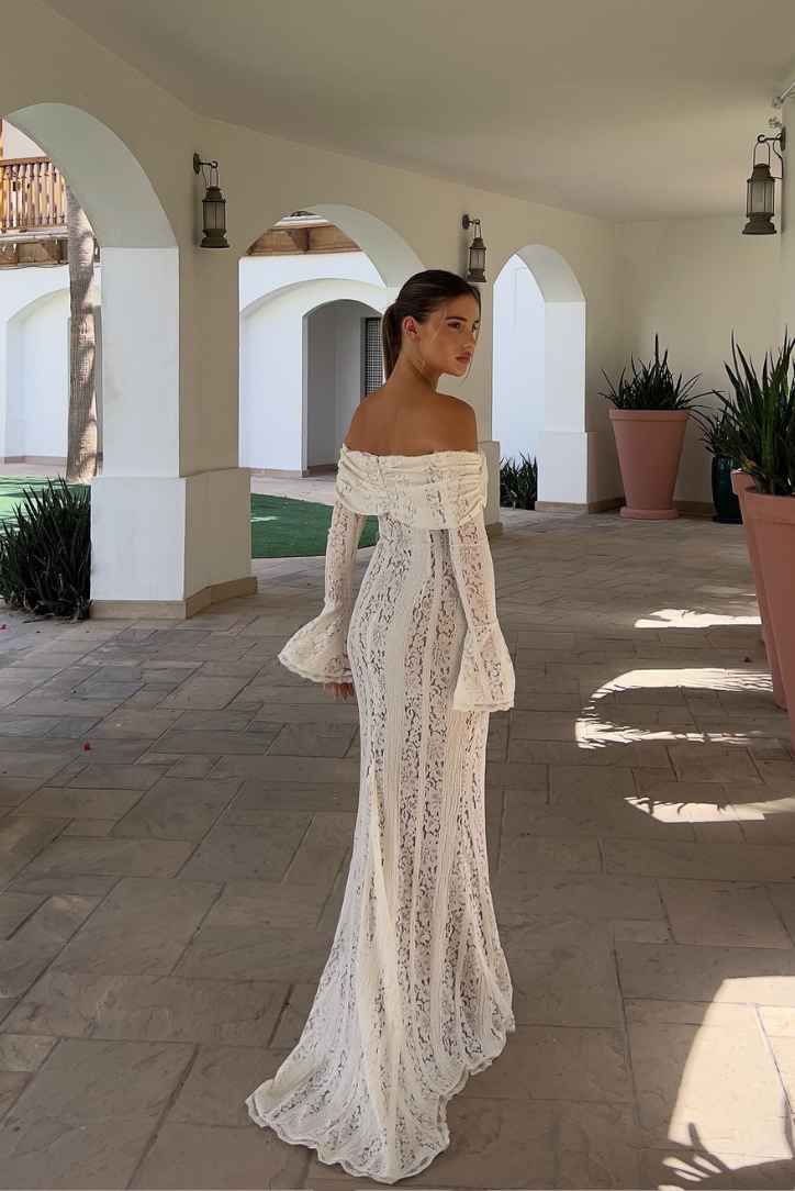 Lace Fitted Full-Length Maxi Dress with Off-Shoulder for Women