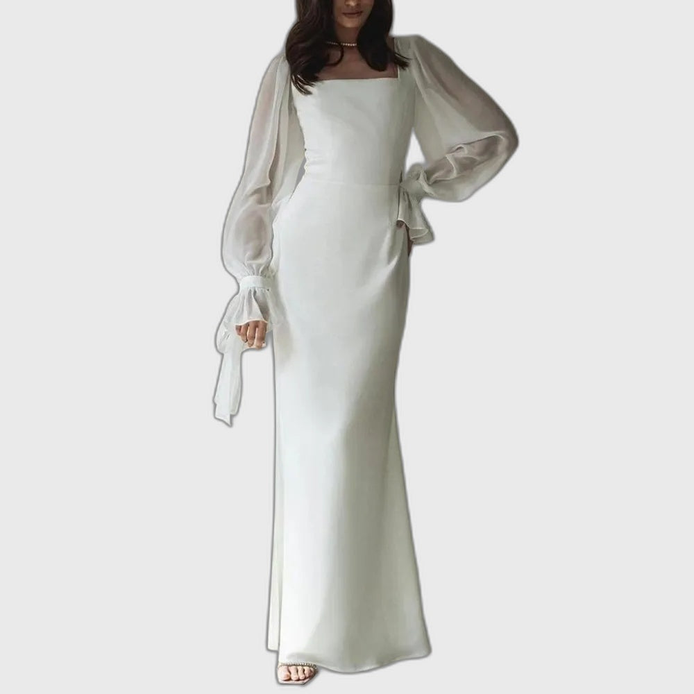 Flowing Fitted Full-Length Maxi Dress with Square Neck for Women