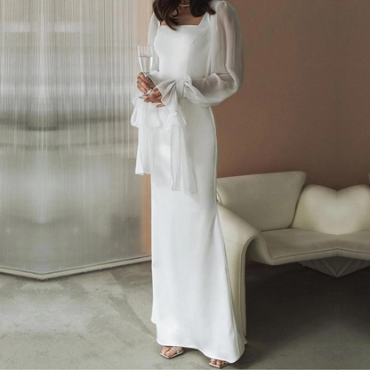 Flowing Fitted Full-Length Maxi Dress with Square Neck for Women