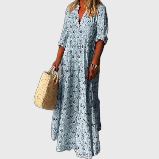 Flowing Loose Fit Maxi Dress with Long Sleeve for Women