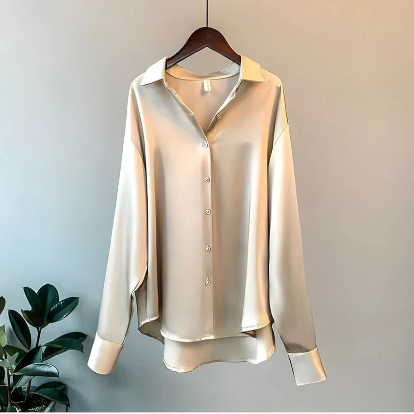 Satin Loose Fit Long Sleeve Blouse for Women