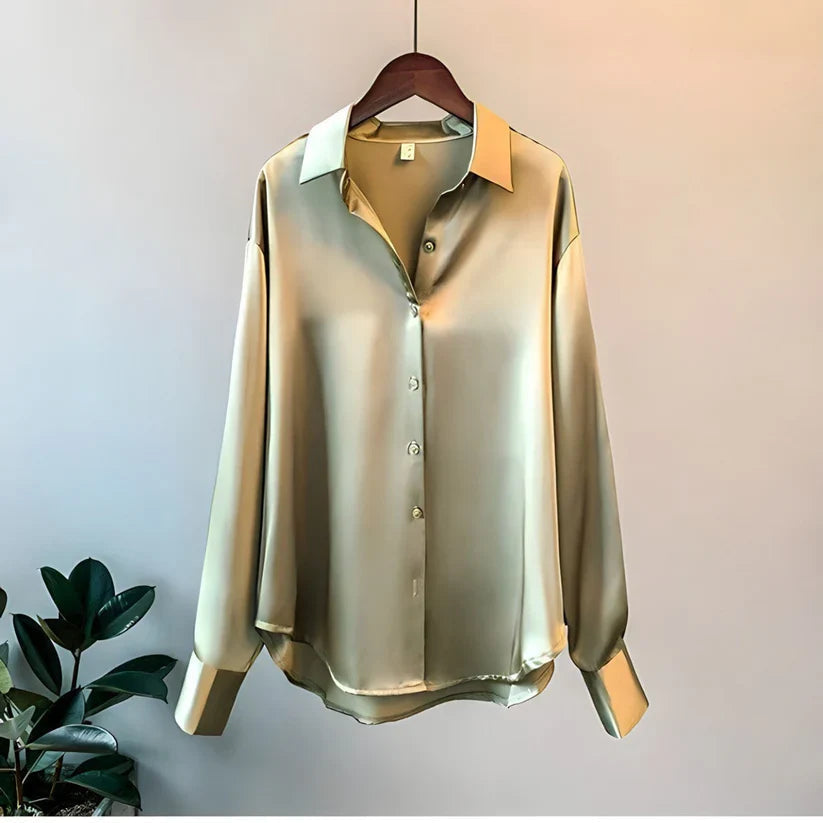 Satin Loose Fit Long Sleeve Blouse for Women