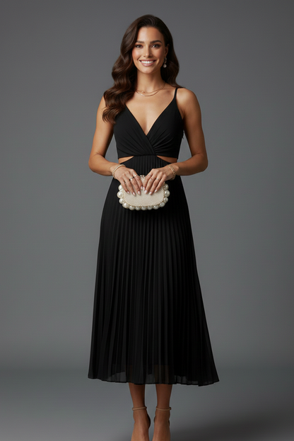 Pleated Full-Length Midi Dress for Women