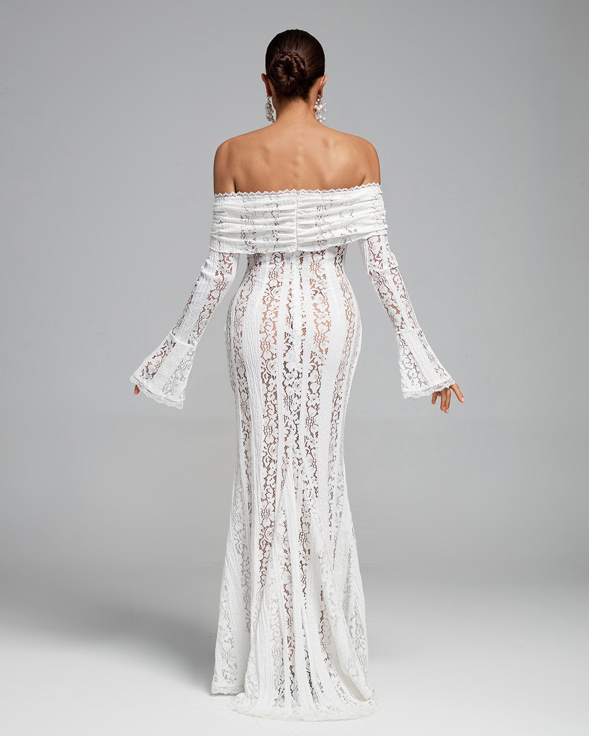 Lace Fitted Full-Length Maxi Dress with Off-Shoulder for Women