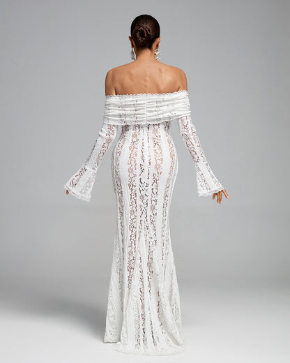 Lace Fitted Full-Length Maxi Dress with Off-Shoulder for Women