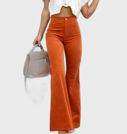 High-Waist Flared Full-Length Trousers for Women