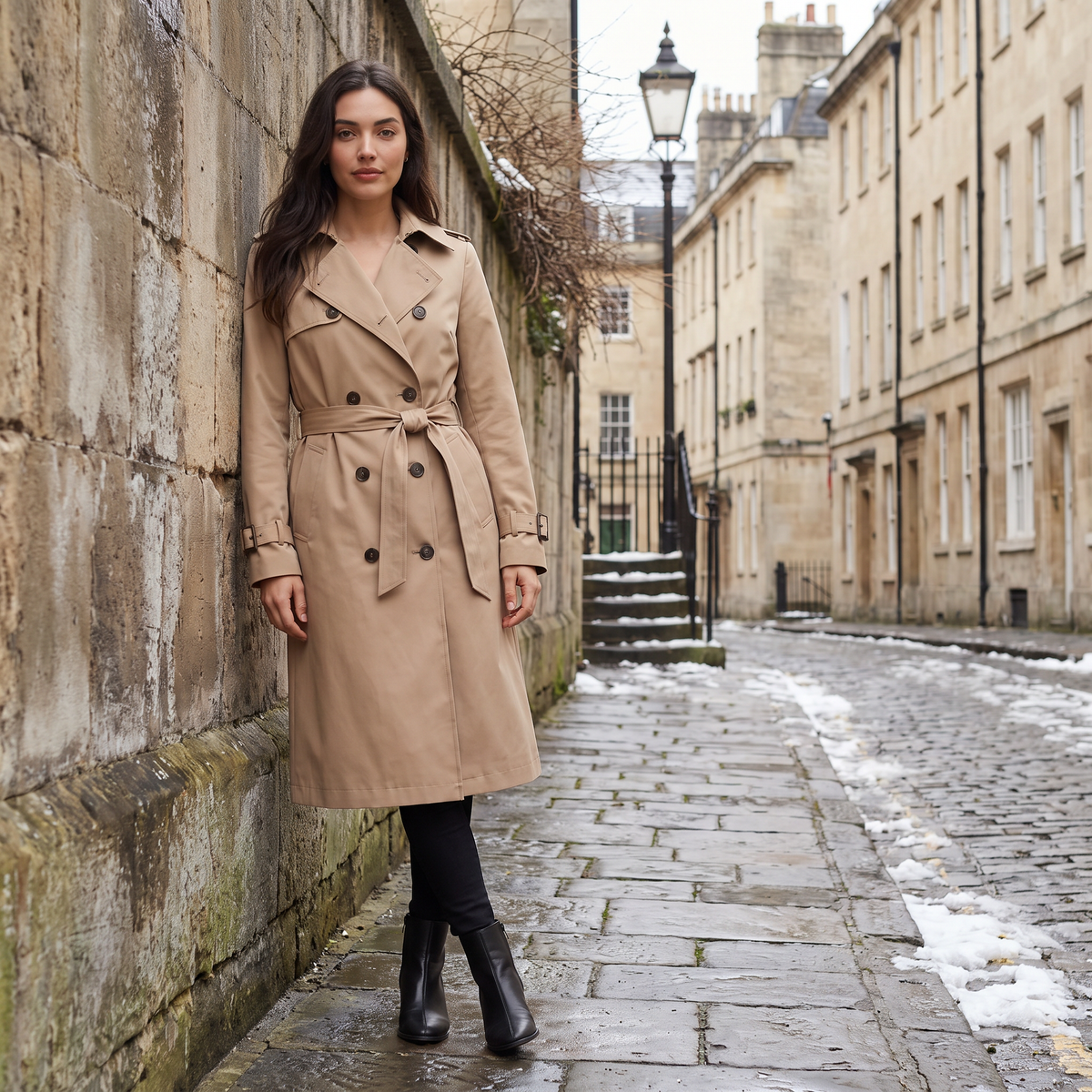 Women's Single-Breasted Belted Trench Coat