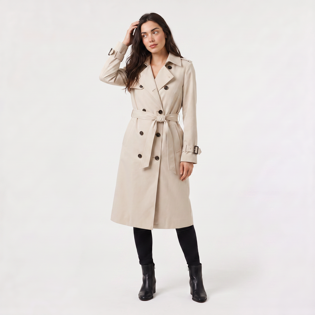 Women's Single-Breasted Belted Trench Coat