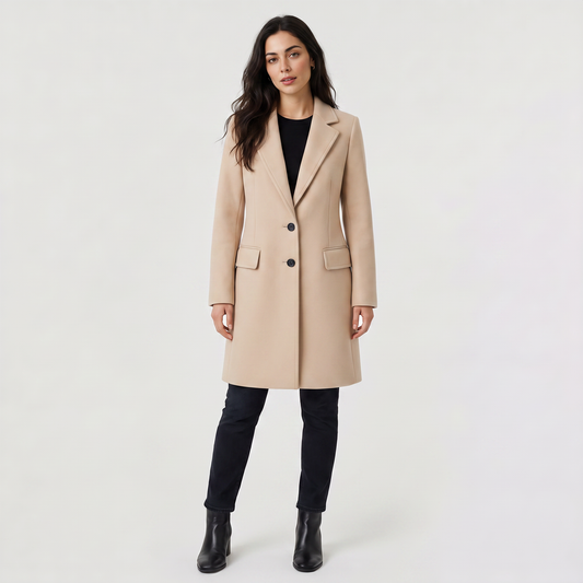 Women's Double-Breasted Coat Classic Tailored Outerwear