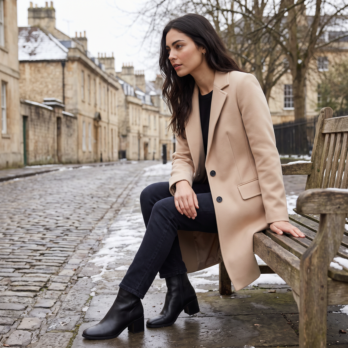 Women's Double-Breasted Coat Classic Tailored Outerwear