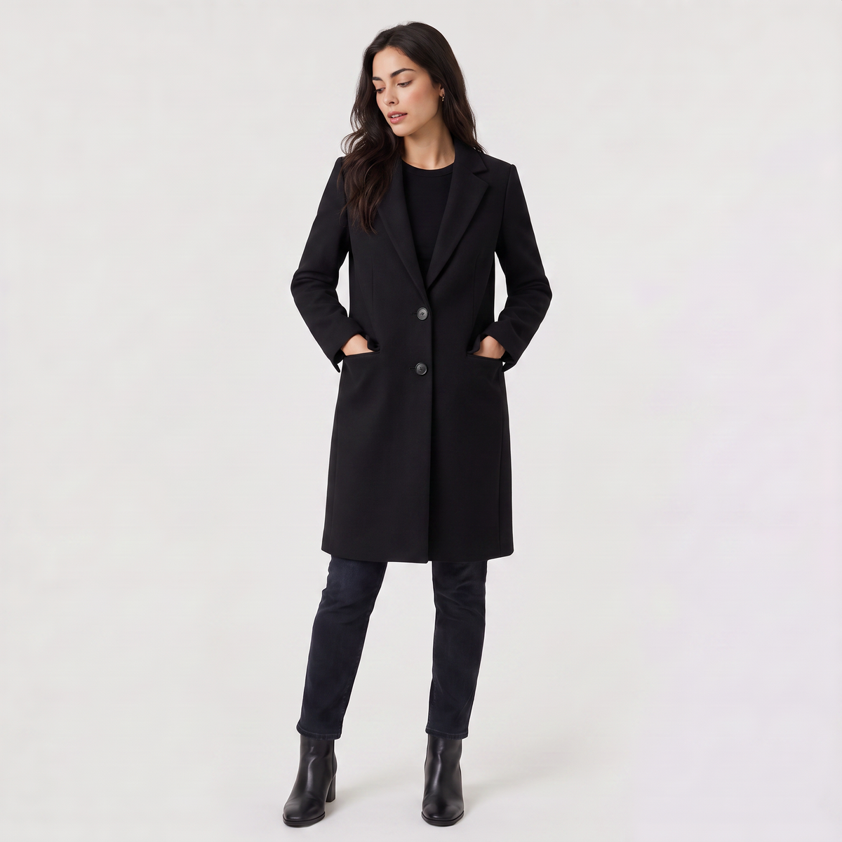 Women's Double-Breasted Coat Classic Tailored Outerwear